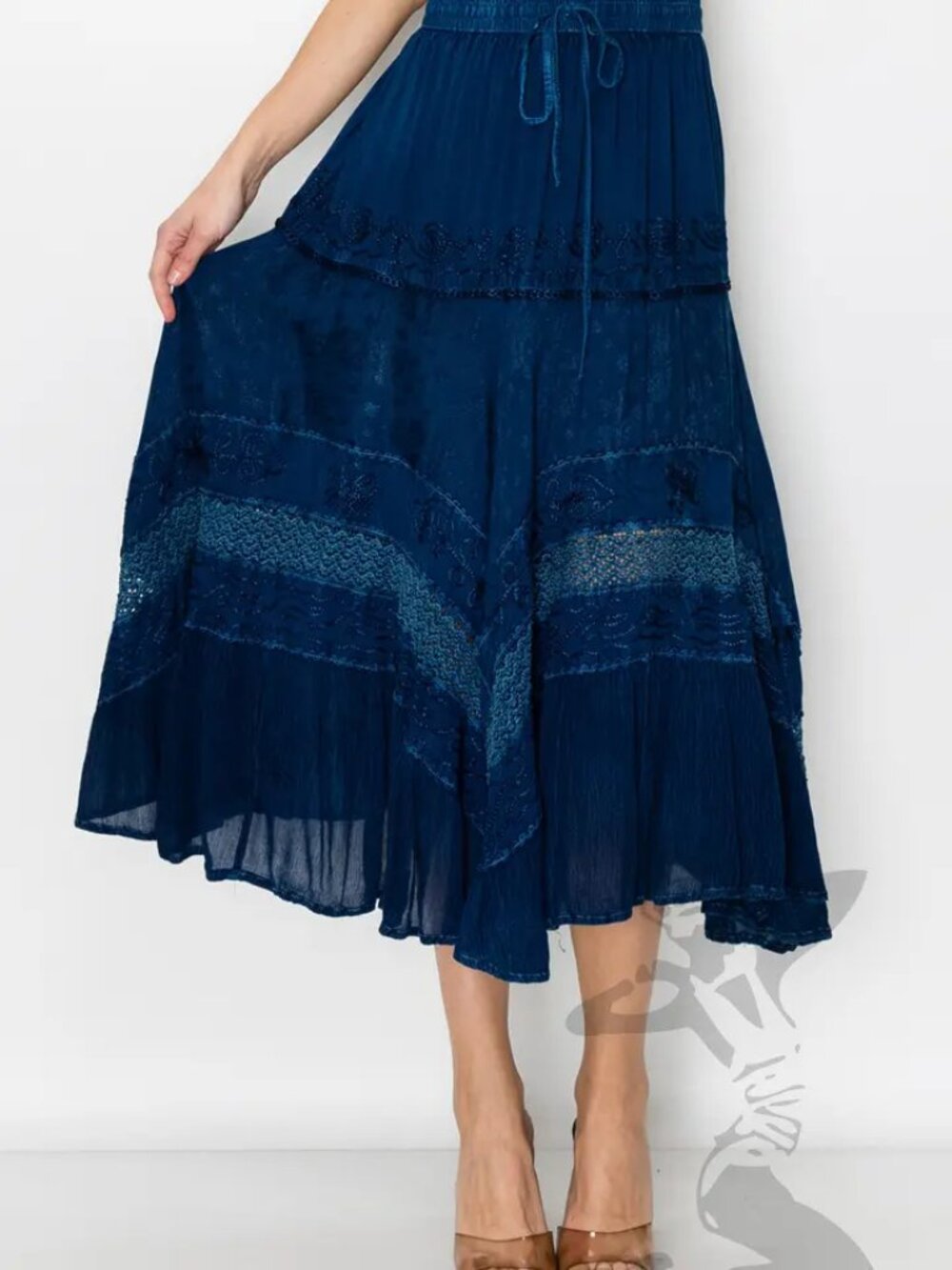 Blue Embroidered boho maxi DEFECT India hippie just cruising free size floral